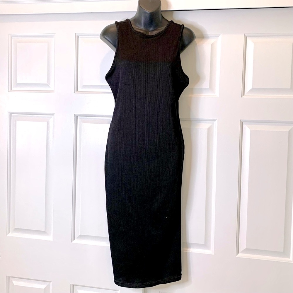 Divided Gorgeous bodycon black ribbed stretch, sleeveless dress, size large